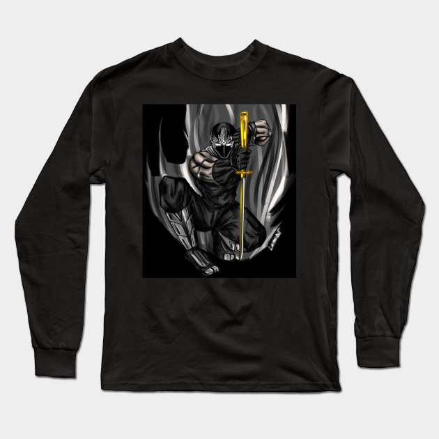 ninja in the night ecopop gaiden art in golden katana Long Sleeve T-Shirt by jorge_lebeau